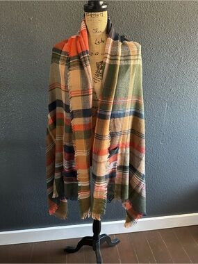 Grace & Lace Plaid Pocket Poncho Scarf Wrap Fall One Size